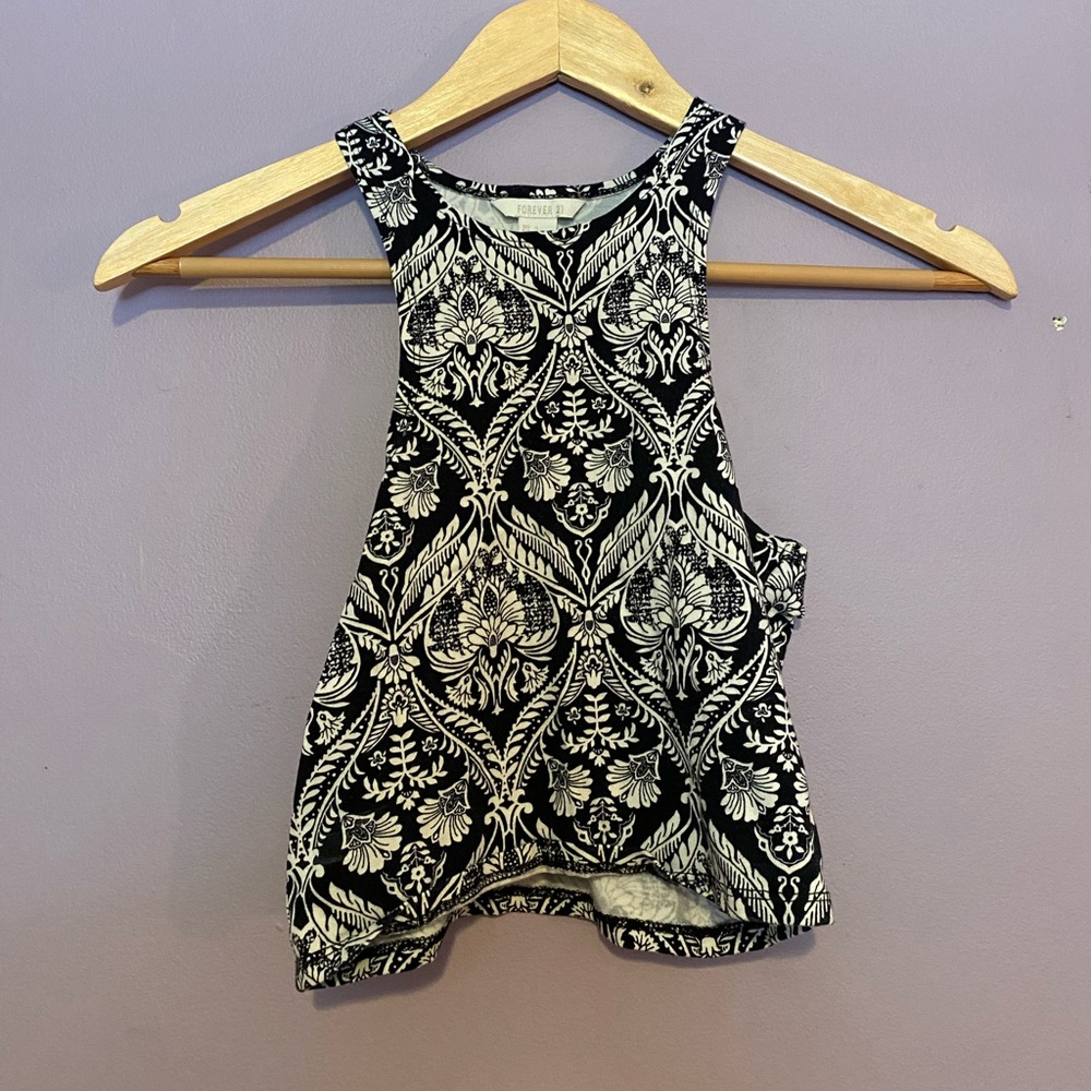 F21 Women’s S Black&White Paisley Tank Top